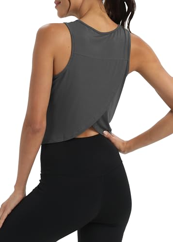 Image of Mippo Workout Tops for Women Cropped Open Back Sleeveless Tank Tops Athletic Gym Yoga Shirts Loose Fit