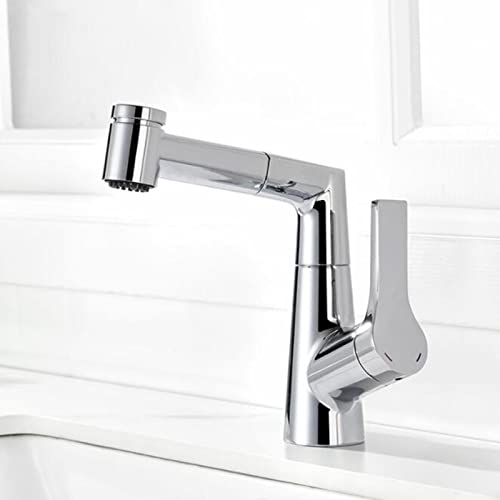 Grifo monomando de lavabo con ducha extraíble cromado de latón para agua fría y caliente 2