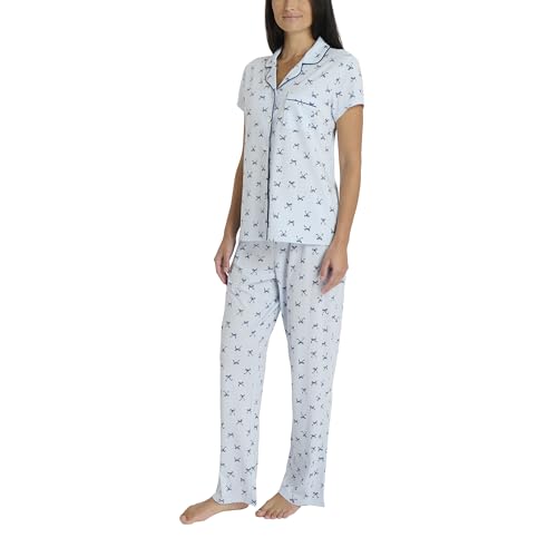 Laura Ashley Women's Pajamas 2 Piece Cotton Blend Notch Collar Button Down PJ Set3