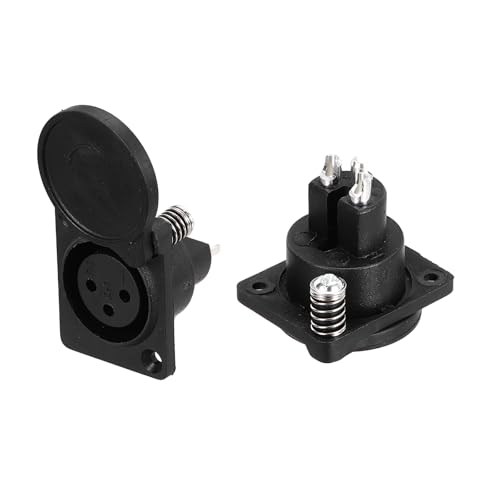 sourcing map 2pcs 3 Pin XLR Female Jack Socket, Microphone Adapter Audio Panel Mount Connector Accessories for Mixer, Power Amplifier, Black
