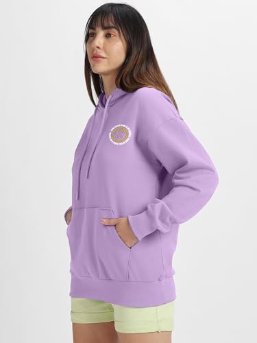 Image of JUNEBERRY Cotton Fleece Regular Fit Hooded Sweatshirt Lastest Back Graphic Printed Winter Hoodies for Women (Available in Colors: Black, SOYA Bean, Orange, Marshmellow, White & Lilac)