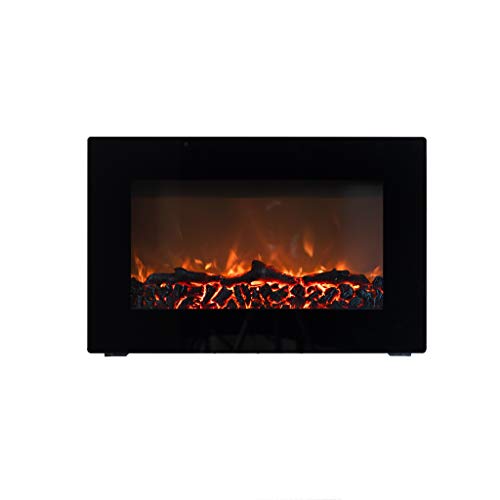 Fire Sense Black Wall Mounted Electric Fireplace with Remote Control | Log and Rock Inserts | Glowing Ember Bed | 1400W Multiple Setting | Soft Touch Control Panel | Internal Safety Shutoff Sensor |
