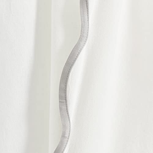 Image of Lush Decor Coastal Chic Scalloped Edge Light Filtering Window Curtain Panels Pair, 52 inch W x 84 inch L, Gray & White - White Curtains for Living Room - Coastal Decor