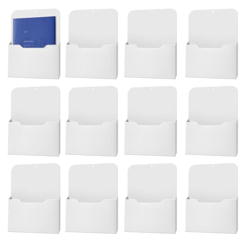Merkaunis 12 Pack Magnetic File Holder,A4 Large Size Magnetic Paper Holder,Magnetic Magazine Mail Holder,Magnetic Pockets for Locker Whiteboard Classroom Office Home Hanging