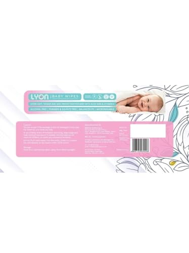 Image of Lyon Premium Baby Wipes with Aloe Vera & Vitamin E - Dermatologically Tested, pH-Balanced, Free from Alcohol & Parabens - 960 Wipes (Pack of 12, 80 Wipes per Pack)