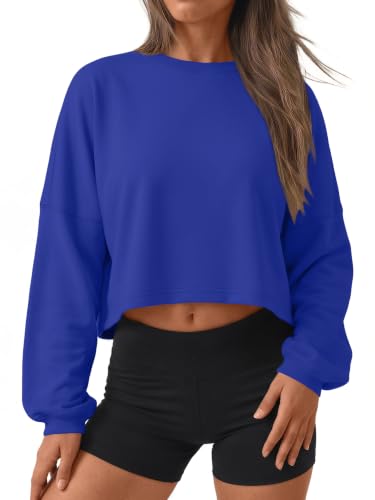 Trendy Queen Womens Cropped Tops Crewneck Sweatshirts Long Sleeve Clothes