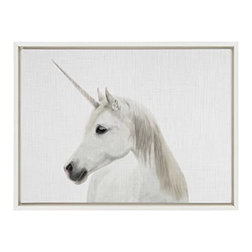 Kate And Laurel Sylvie Unicorn Color Framed Canvas Wall Art By Simon Te Of Tai Prints, 18X24 White, Magical Animal Art For Wall #TOP17