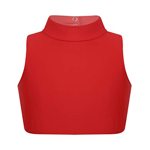 FEESHOW Niños Niñas Alto Cuello Mock Deportivo Sujetador Ballet Danza Crop Top Gimnasia Activo Tank Top Camiseta Rojo 11-12 Años