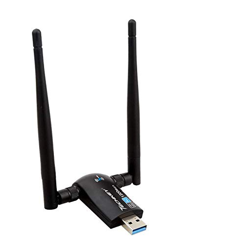 WLAN Stick, Techkey USB WLAN Adapter für PC Dual 5dBi WLAN Antennen 1200 Mbit/s WLAN Dongle Dual Band 2,4 GHz / 300 Mbit/s 5 GHz / 867 Mbit/s Kompatibel mit Windows 11-7 / XP, Mac OS 10.9-10.15 Cover
