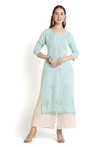 Image of RATAN Rayon Straight Lucknowi Chikankari Ethnic Wear Kurta for Women