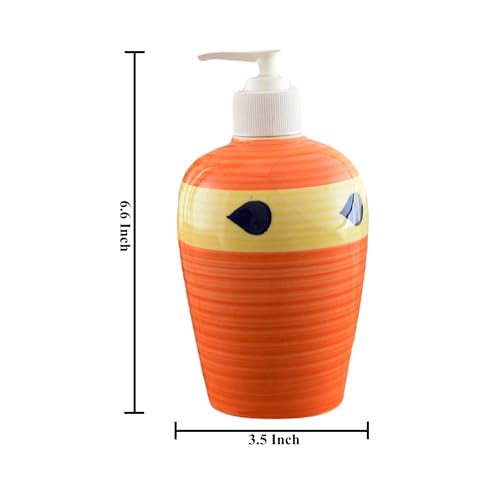 Image of Ceramic Liquid Soap Dispenser, 450 ml, Orange Yellow | Refillable Pump Bottle for Hand Wash, Lotion, Shampoo & Kitchen Use, 1 Piece