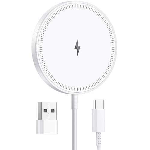 Induktive Ladestation Kompatibel mit MagSafe Ladegerät Schnell 15W für iPhone 17/16/15/14/13/12 Serie und AirPods 4-2 Pro starker Magnet Zwei Anschlüsse leicht für unterwegs Homeoffice Schreibtisch