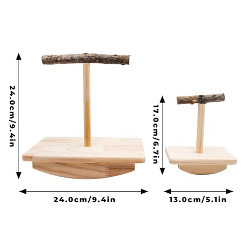 Image of Bird Perch Rocking Toy, Natural Wood Parrot Tumbler Toy, Bird Perch Stand & Chewing Toys, Parakeet Paw Grinding Stick, Cage Accessories for Small Birds Parakeets Cockatiels Budgies Finches Love Birds