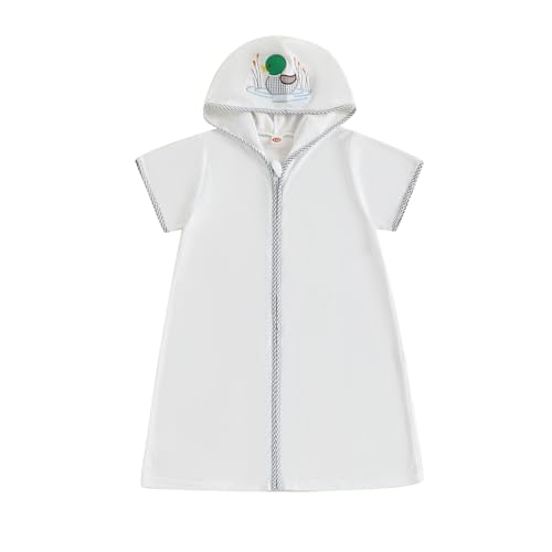 Girls Swim Cover Up Terry Cloth Hooded Zip-Up Short Sleeve Beach Bathing Suit Wraps for Swimwear Summer Beach