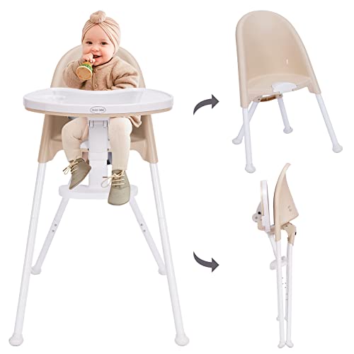 Image of HAN-MM High Chair Folding,One Click fold,Save Space, Detachable Double Tray, Infant Chair, Car Traveling, 3 in 1 Convertible, 3-Point Harness, Adjustable Footrest, Non-Slip Feet, Adjustable Legs
