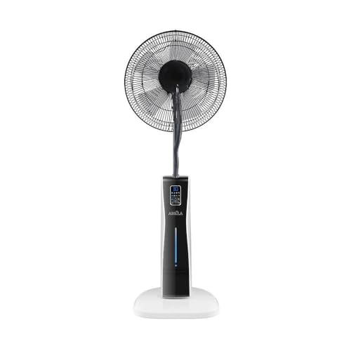 Levitantes Ventilador de pie 3 velocidades 75W 5 aspas nebulizador 125x43x40cm remoto temporizador tanque de agua 2L ideal para enfriar y humidificar espacios.