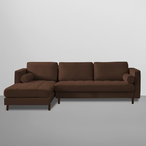 Image of Lezra LHS 4 Seater L Shape Sofa Set with Center Table for Living Room (Brown Fabric) Premium Fabric Sofa
