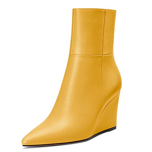 Aachcol Women Ankle Boots Short Bootie Wedge Close Pointed Toe Chunky Block Mid Heel Dress Shoes Matte Zipper 2 Inch