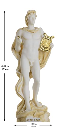 Beautiful Greek Statues Apollo God Of Music Poetry Art Gold Tone Alabaster Statue Sculpture 6.69" #TOP1