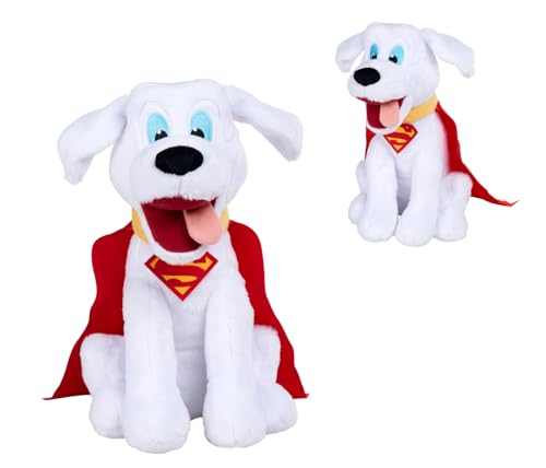Simba Toys Plush Krypto Peluche Superman, Perro Superman, Blanco con Cabo Rojo, 25cm, Licencia DC Comics