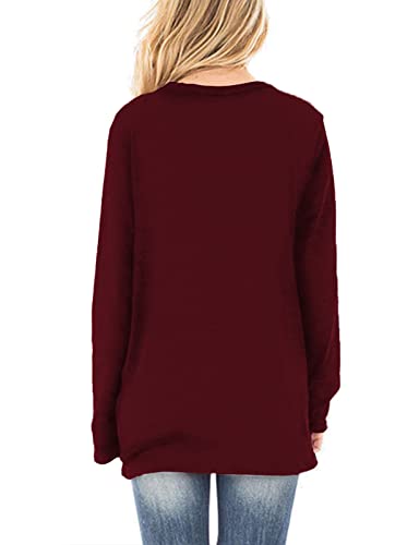 Image of SimpleFun Long Sleeve Shirts for Women Twist Knot Burgundy Sweater V Neck Plus Size Cozy Xmas Sweater Tunics 3X