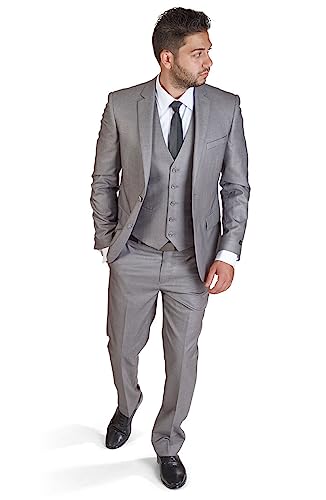 Azar Slim Fit 3 Piece Silver Suit