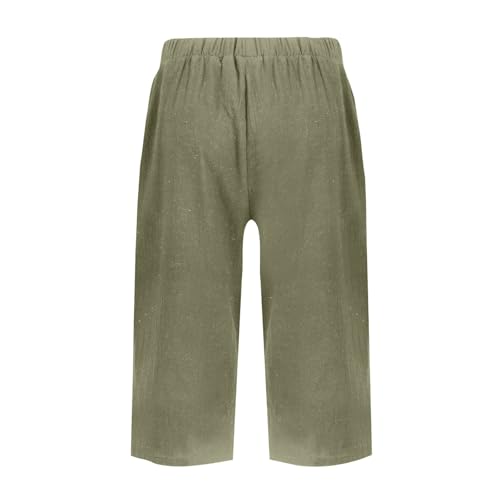 Linen Shorts for Women Summer Casual Elastic Waist Shorts Knee Length Baggy Straight Leg Cropped Pants with Pockets3