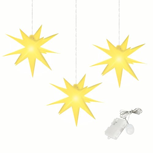 OVILUM Leuchtstern 3D mit LED Beleuchtung | 3er Set | gelb | Ø 27 cm|...