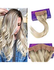 14" Fish Line Hair Extensions Human Hair Blonde Highlight Ash Blonde Fading to Light Blonde and Platinum Blonde Wire Remy Hair Extensions 80 Grams Per Pack