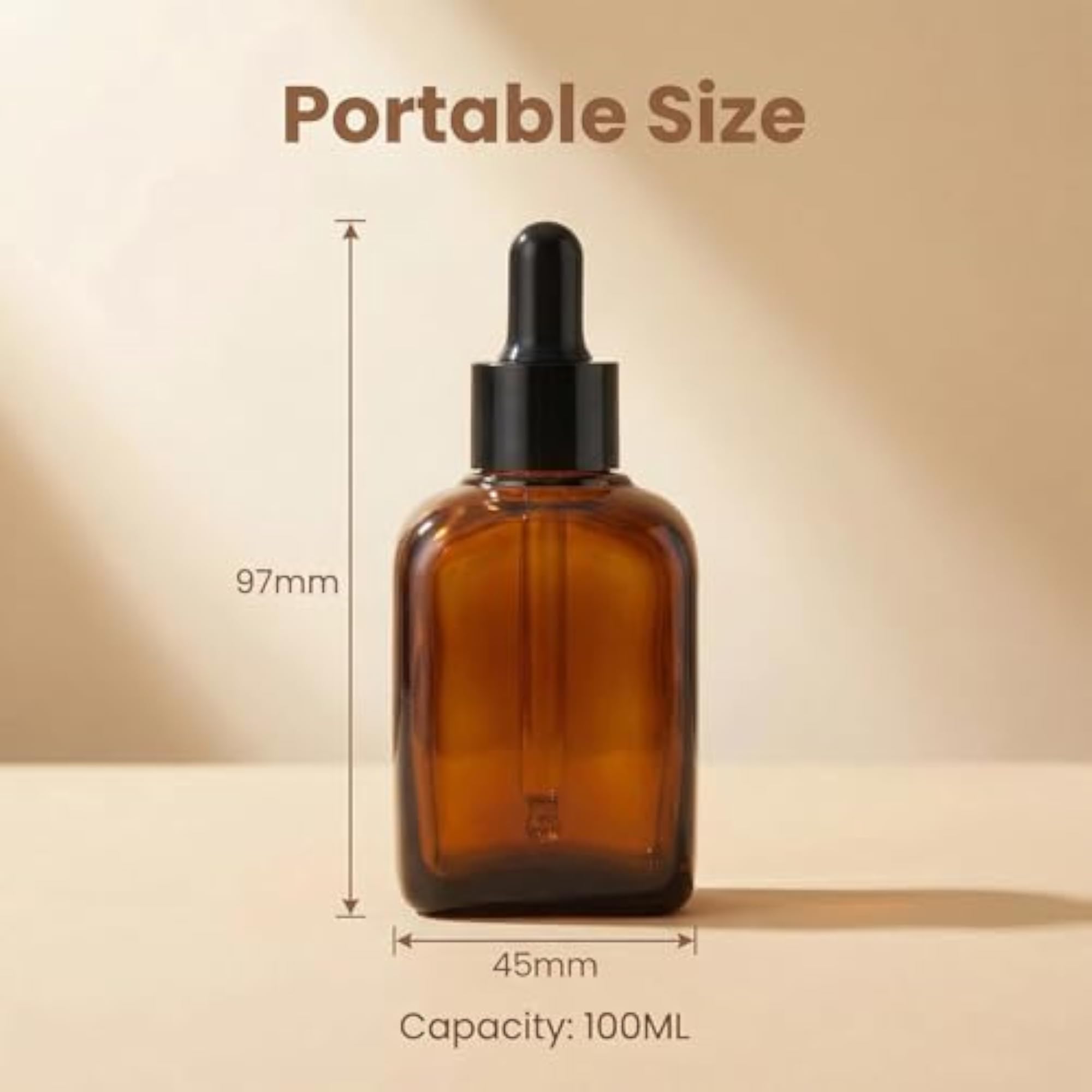 3 Pcs 100ml Amber Square Glass Dropper Bottles
