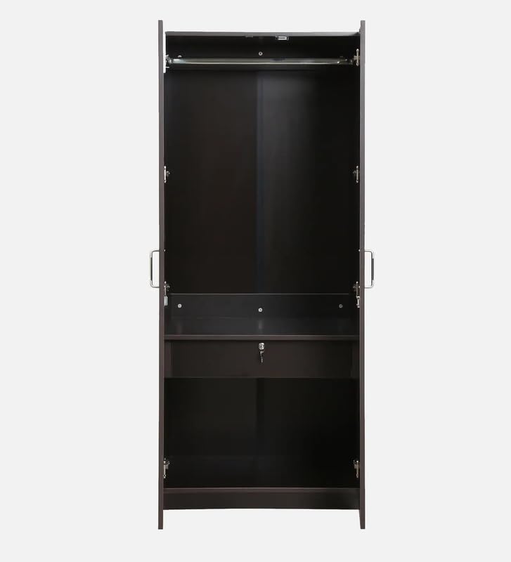Image of Mintwud Pepperfry Engineered Wood Amber Wardrobe with 2 Doors Storage and Hanging Rod | Wooden Almirah for Living Room Bedroom Furniture | Storage Organizer Cabinet Cupboard for Clothes (Wenge Finish)