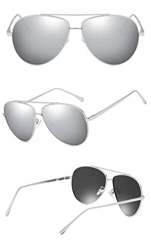Aimade Premium Military Polarized Aviator Sunglasses Metal Frame Brand Unique Design Sun Glasses For Mens Womens 100% Uv Protection (Silver Frame/Silver Lens, 58) #TOP3