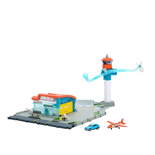 L'immaginazione prende il volo con il playset Matchbox Decollo in aeroporto, che include una macchinina die-cast e un aeroplano in plastica.