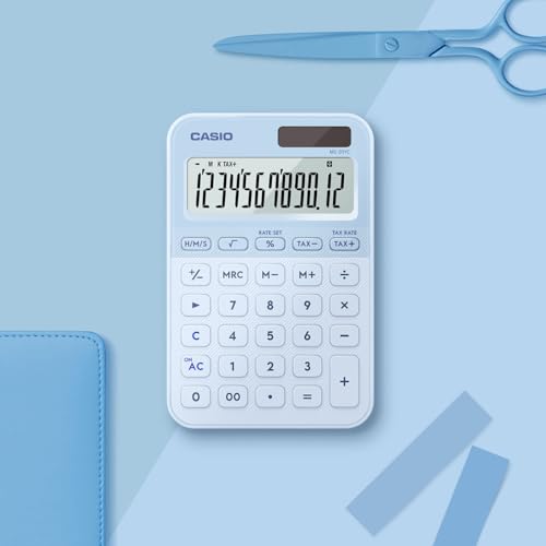 Image of Casio MS-20YC Stylish and Colourful 12-Digit Mini Desktop Tax Calculator, Light Blue