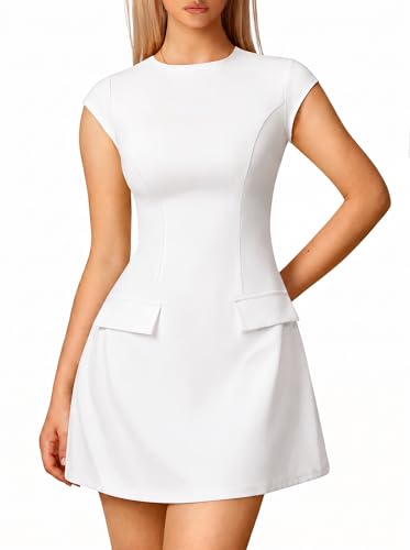 Image of DAAWENXI Women's Classy Mock Neck Cap Sleeve A Line Work Mini Dress | Business Professional,Graduation,Office Outfits,Elegant,Homecoming,Date Night,Cocktail,Funeral,Bodycon,Funeral,Short Dress