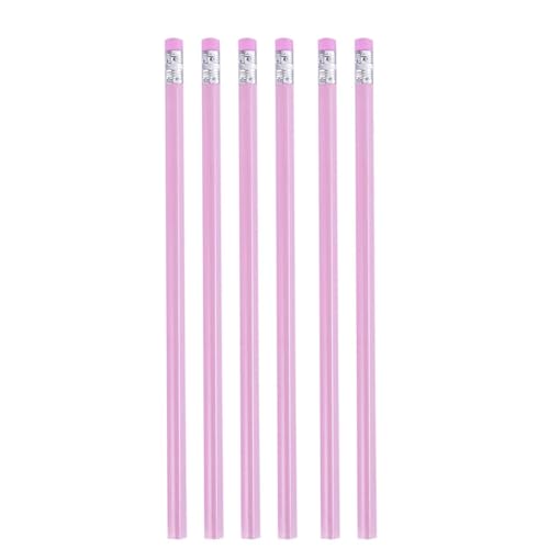 6pcs Macaron Solid Pencil for Elementary School Students with Straight Hole Pencil and Rubber Head HB Pencil-Smooth Style - Pink Pen Holder-HB