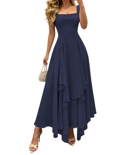Robe de demoiselle d'honneur col carré en mousseline noire pour femme