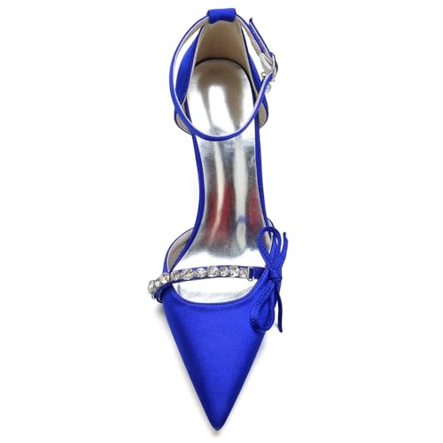 Womens Wedding Shoes Bridal Evening Party Dress Shoes Satin Ankle Strap Wedding Bride Party Shoes with Bow Rhinestone(Rose Red,10.5)4