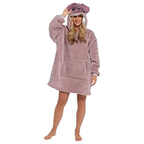 Brown Pug Oversized Hoodie Wearable Blanket Cover