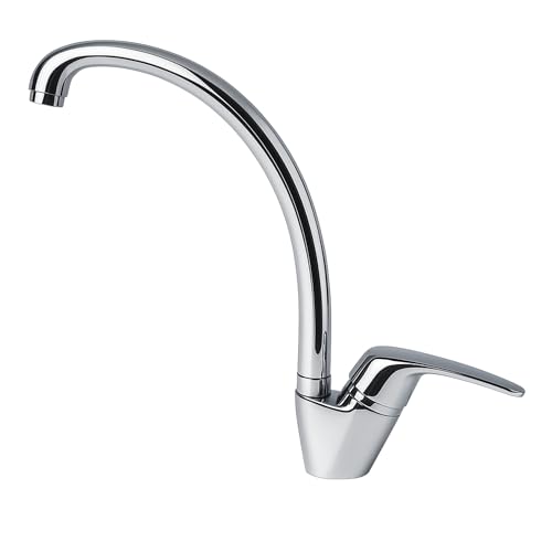 Rubinetto Lavello Cucina | Miscelatore Cucina Monocomando Da Appoggio con Leva Laterale e Canna Girevole | Acqua Calda e Fredda | Ottone Cromato | Attacco 3/8 | Kit Completo Installazione Facile
