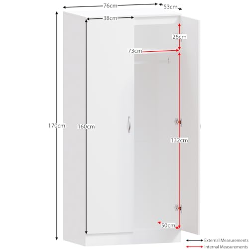 Armario de madera de 2 puertas blanco Riano ropero para ropa 4