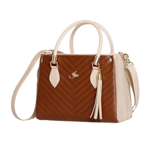 Bolsa Feminina Lorena Média com dois zíperes + Alça Transversal Removível (Caramelo c/Marfim)