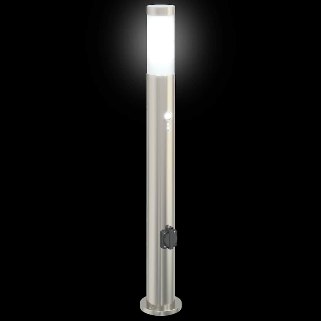 Juego de 3 lámparas de bolardo de acero inoxidable, 80 cm, con sensor de movimiento PIR y enchufe integrado, IP44, para exteriores, terraza, camino, iluminación