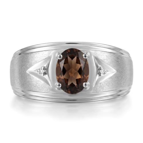 Image of Rylos Men's Rings Classic Design 8X6MM Oval Gemstone & Sparkling Diamond Ring - Color Stone Birthstone Rings for Men, Sterling Silver Rings in Sizes 8-13. Elevate Your Style with Timeless Elegance!