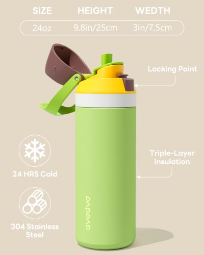 avodvo 24 oz Insulated Water Bottle with Straw, Leakproof Dual-Sip Lid - image 5