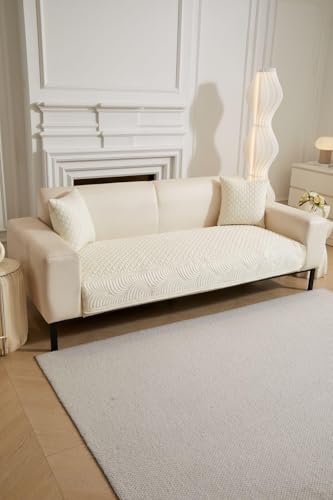 Image of HOMETHREADS Premium Cotton Sofa Cover Mat with PVC Backing for Non-Slip Comfort (Cream, 2 Seater | 70x140cm)