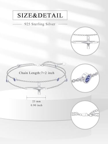 Dorunmo Cross Birthstone Bracelet Anklet for Women 925 Sterling Silver Birthday Jewelry for Wife Girlfriend Mom Her3