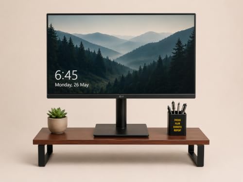 Image of Wooden Monitor Stand with Storage Organizer For Desk, Tables, Office, Home, Studio, Study Table | Desktop Ergonomic Monitor Stand Riser (Rosewood Brown, Large (with metal legs))