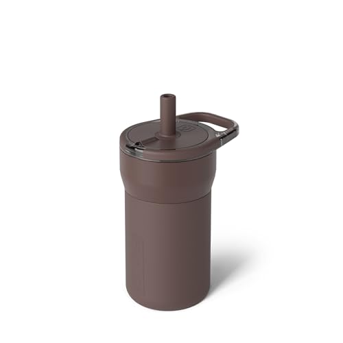 Image of BruMate Leap 12oz 100% Leakproof Kids Tumbler with Handle & Silicone Soft Straw | Durable Drop Resistant Silicone Sleeve | Made of Insulated Stainless Steel | Cup Holder Friendly | (Java)