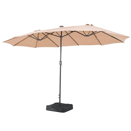 Aoxun Sonnenschirm Mit Basis 455x267 cm UV Schutz Schutzhülle Kurbel Stabil Groß Garten Terrasse Balkon Doppelter Marktschirm Gartenschirm Parasol Windfest cremefarben